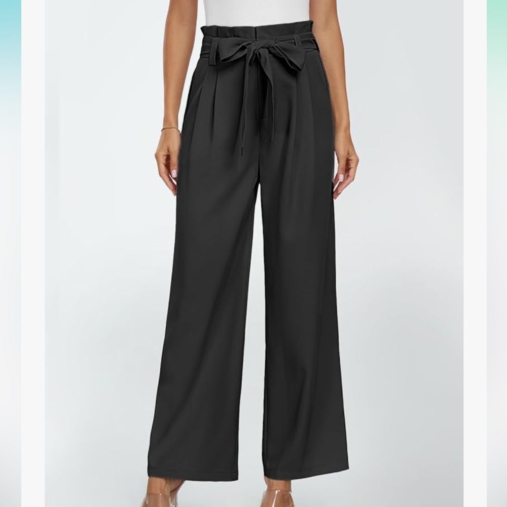 NWT Lillusory black dress pants paper bag style belt wide leg XL career office